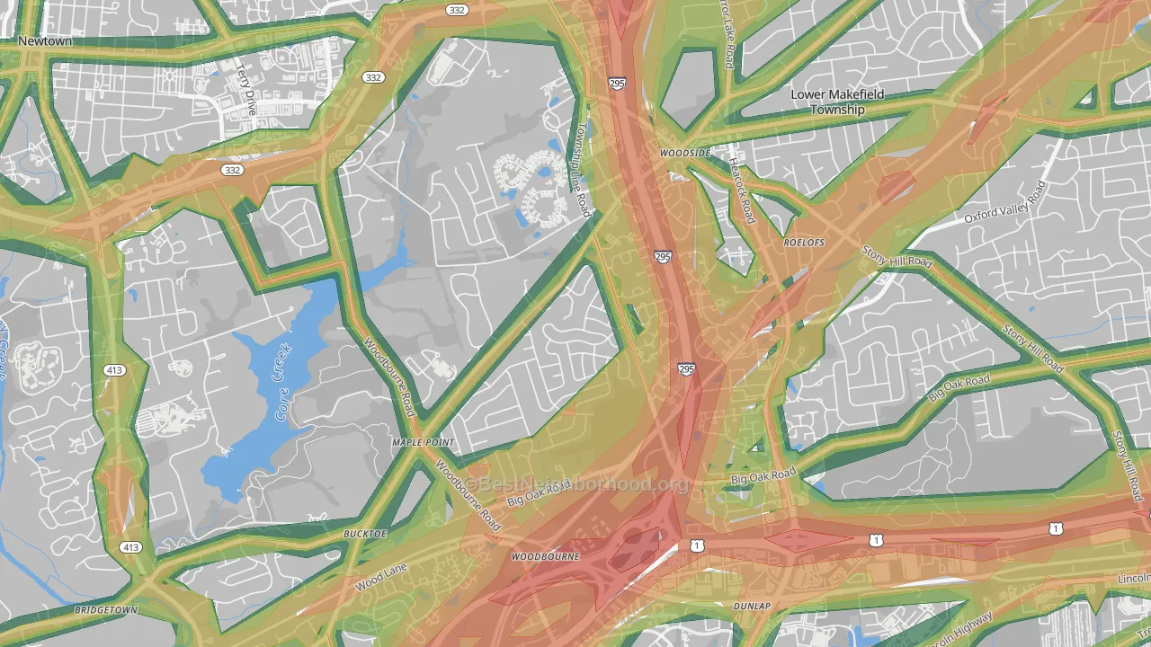 Woodbourne, PA Map of Noise Levels in Woodbourne