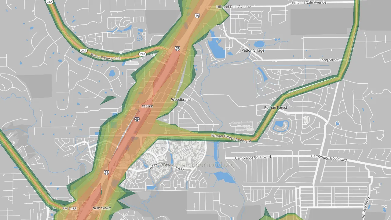 Woodbranch, TX Map of Noise Levels in Woodbranch