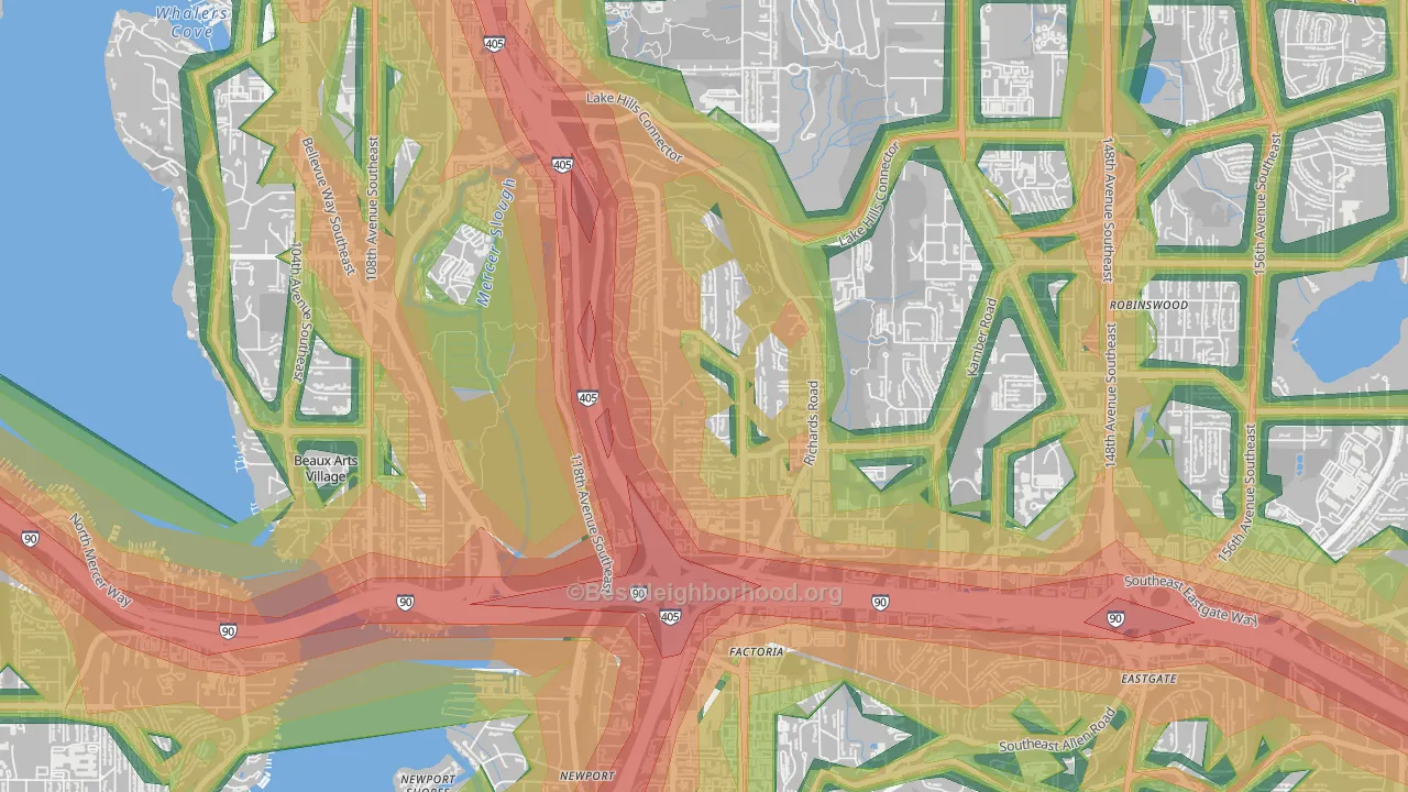 Woodbridge, Bellevue, WA Map of Noise Levels in Woodbridge
