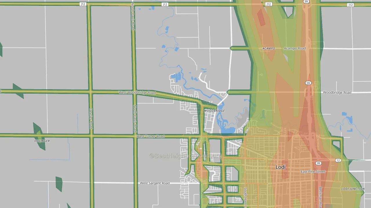 Woodbridge, CA Map of Noise Levels in Woodbridge