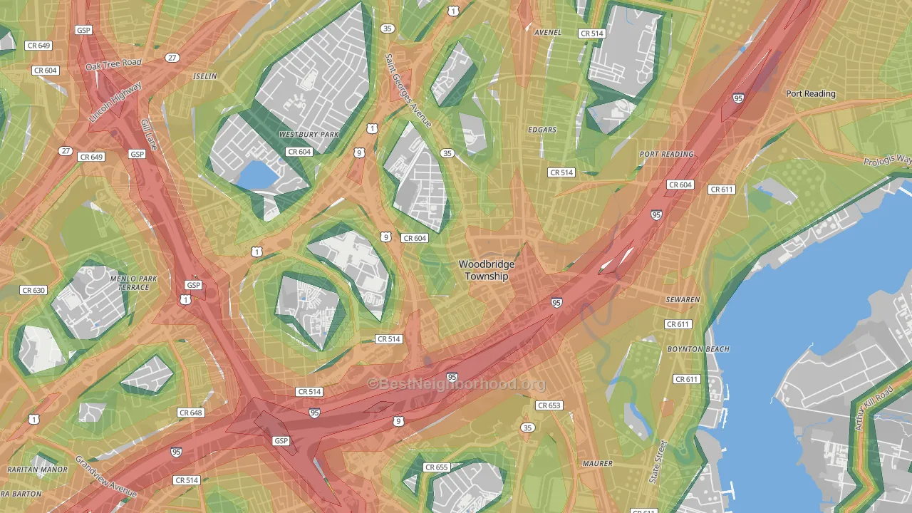 Woodbridge, NJ Map of Noise Levels in Woodbridge