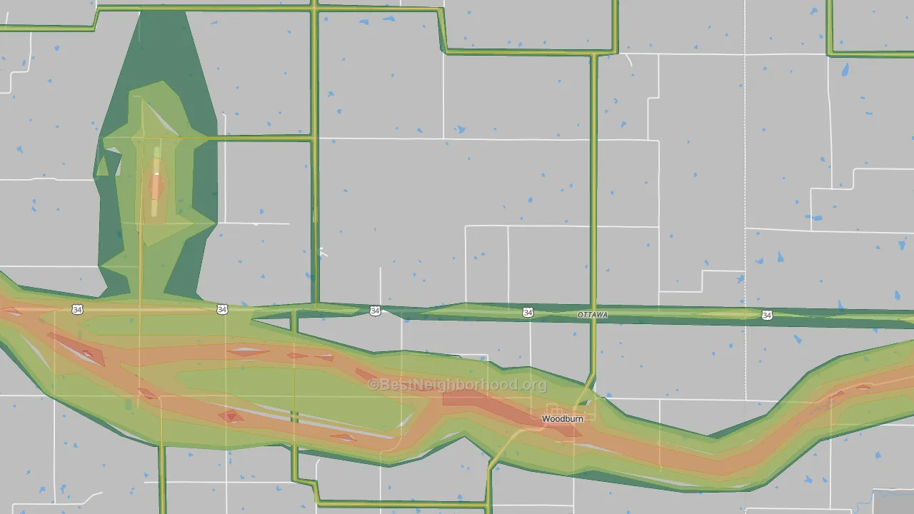Woodburn, IA Map of Noise Levels in Woodburn