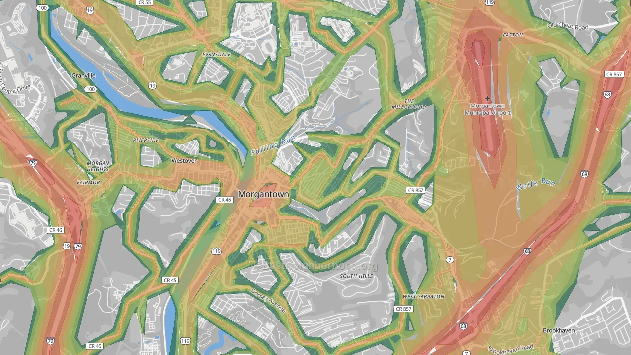 Woodburn, Morgantown, WV Map of Noise Levels in Woodburn