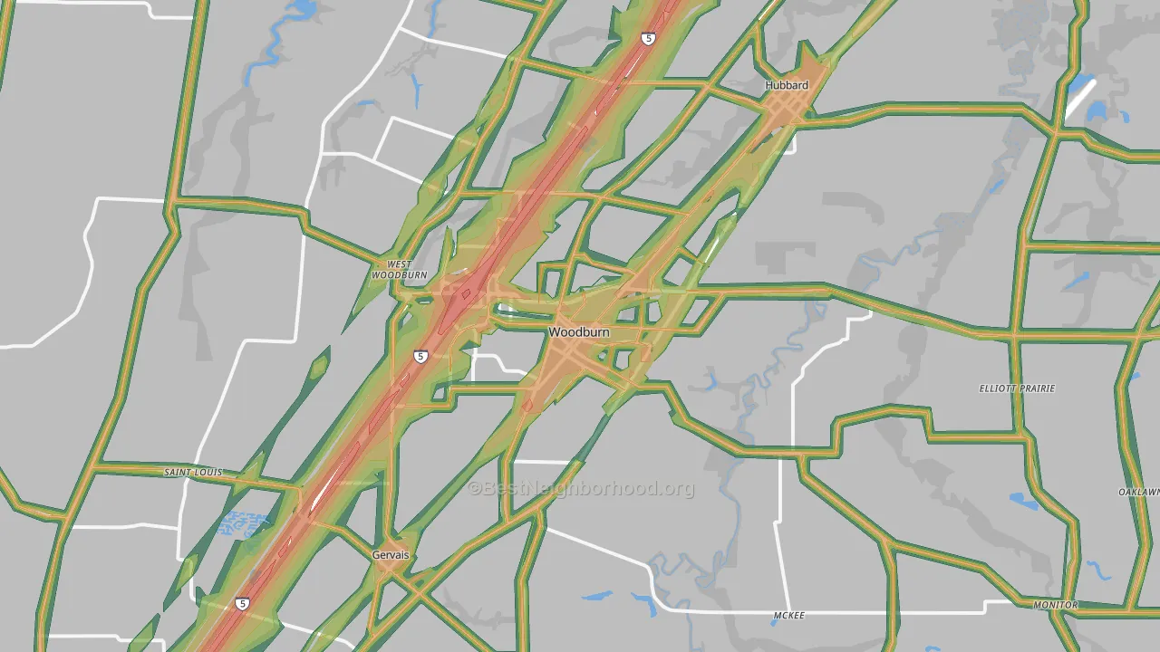 Woodburn, OR Map of Noise Levels in Woodburn