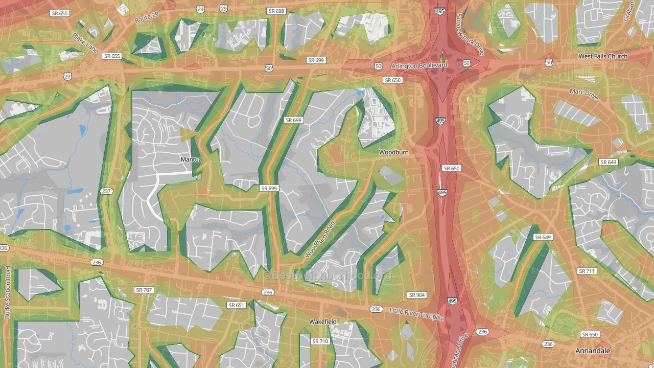 Woodburn, VA Map of Noise Levels in Woodburn