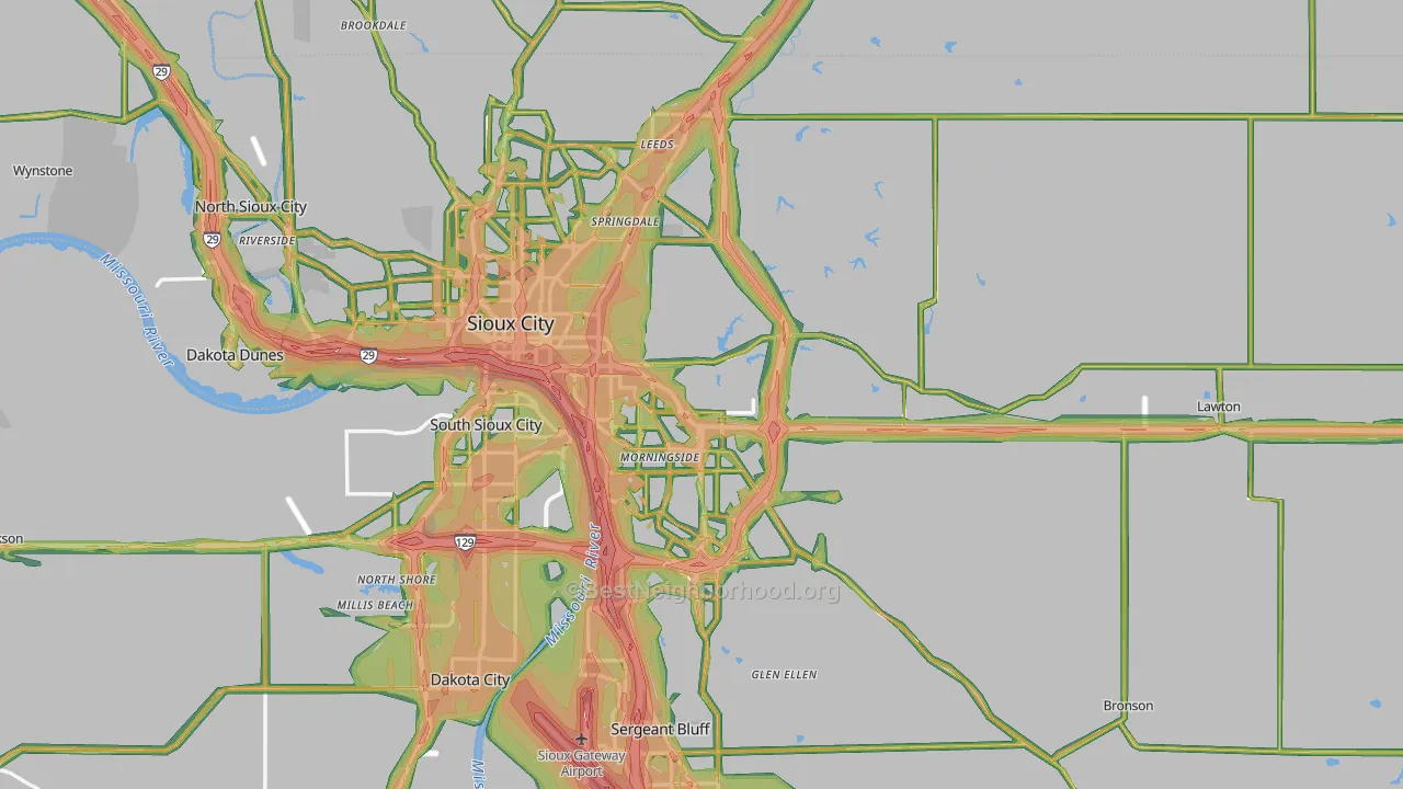 Woodbury County, IA Map of Noise Levels in Woodbury County