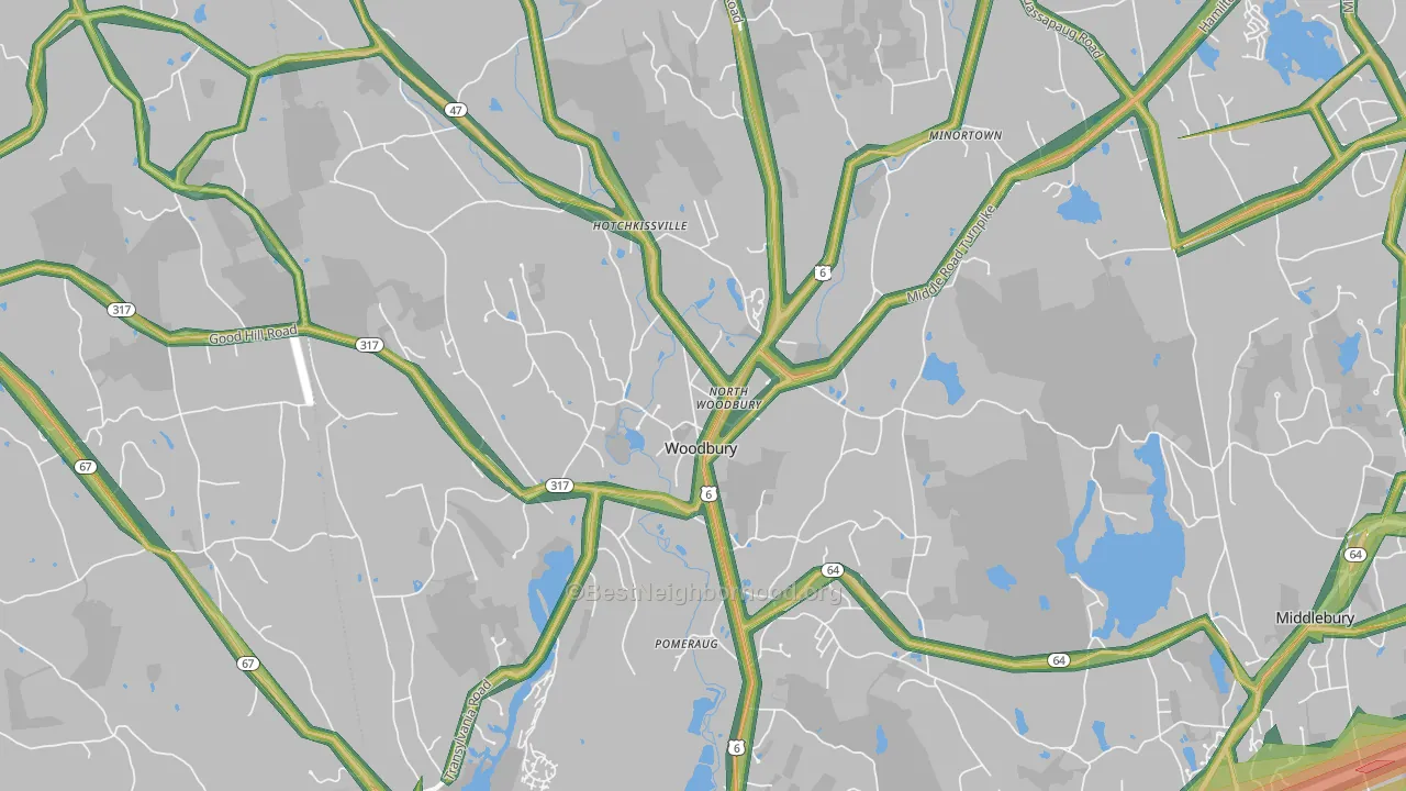 Woodbury, CT Map of Noise Levels in Woodbury