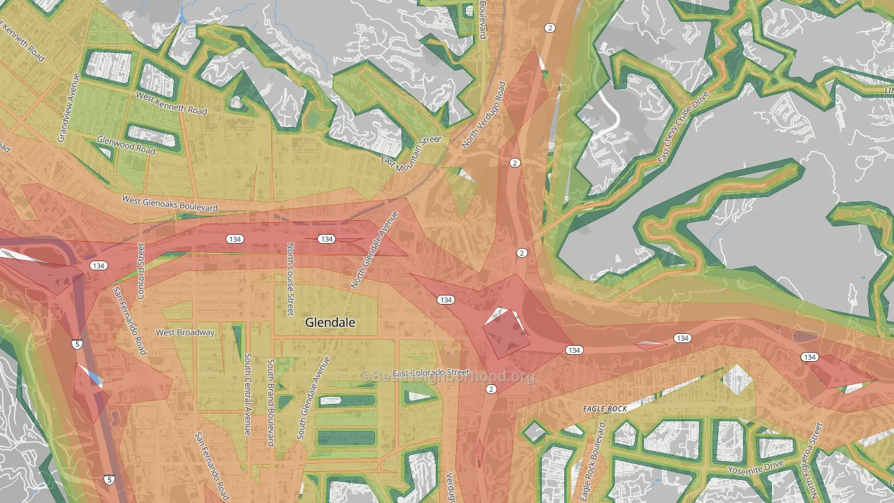 Woodbury-Glendale, Glendale, CA Map of Noise Levels in Woodbury-Glendale