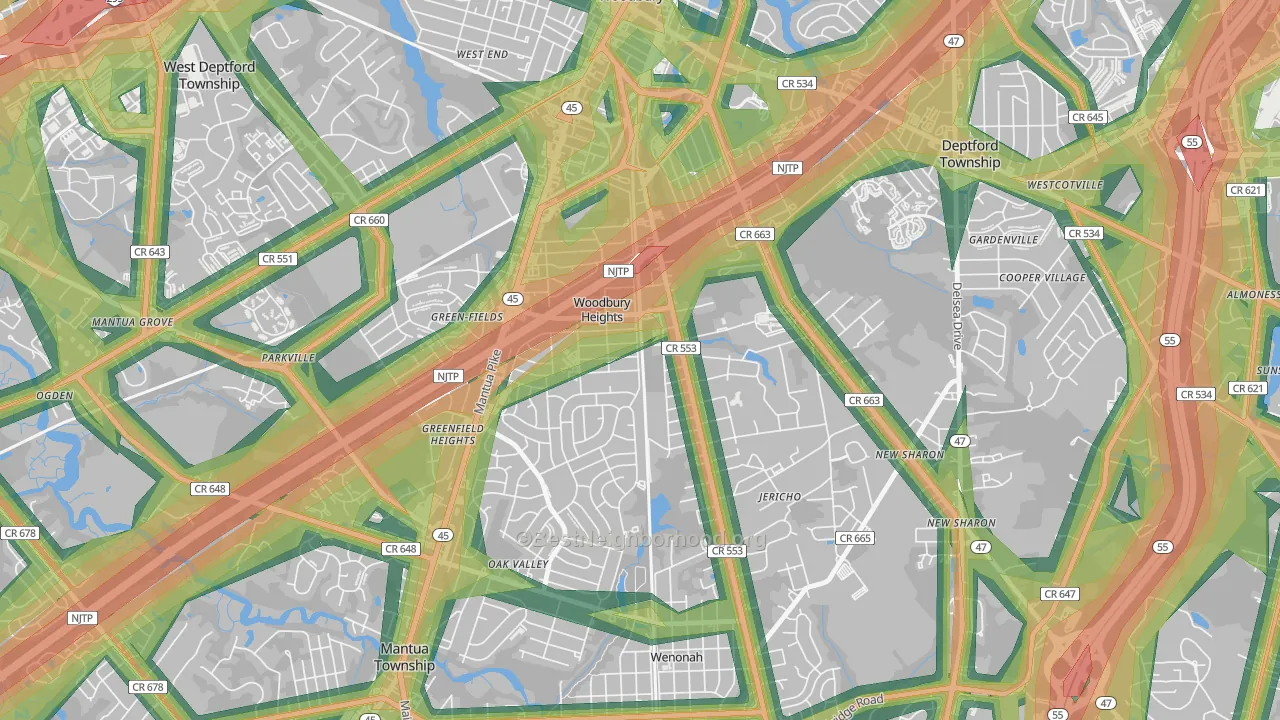 Woodbury Heights, NJ Map of Noise Levels in Woodbury Heights