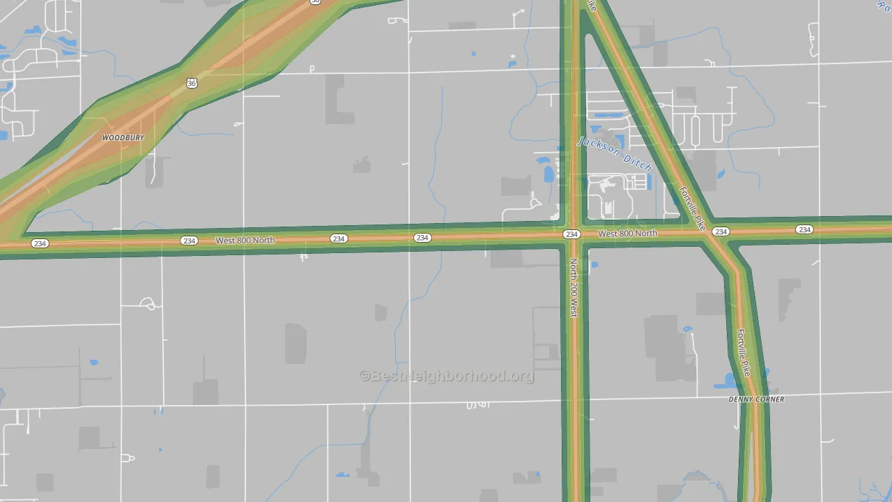 Woodbury, IN Map of Noise Levels in Woodbury