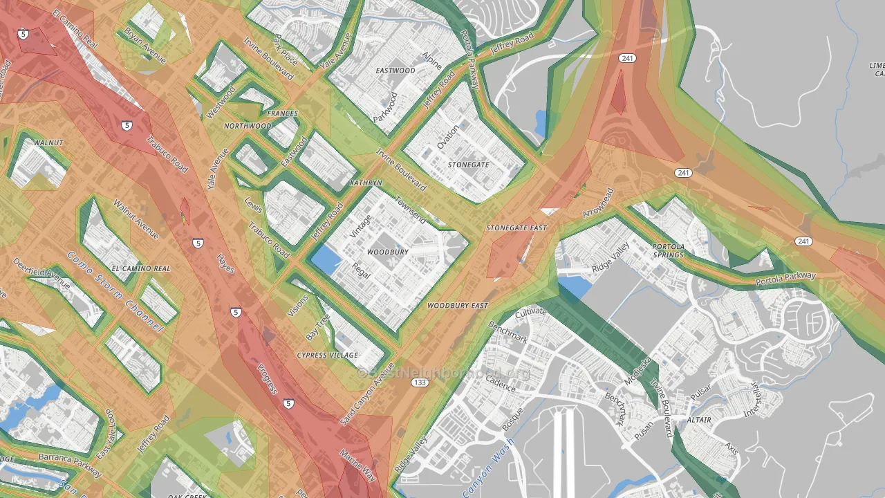 Woodbury, Irvine, CA Map of Noise Levels in Woodbury