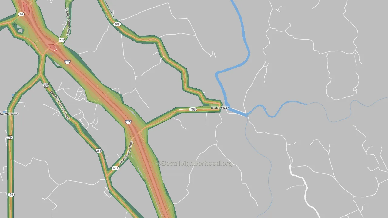 Woodbury, KY Map of Noise Levels in Woodbury