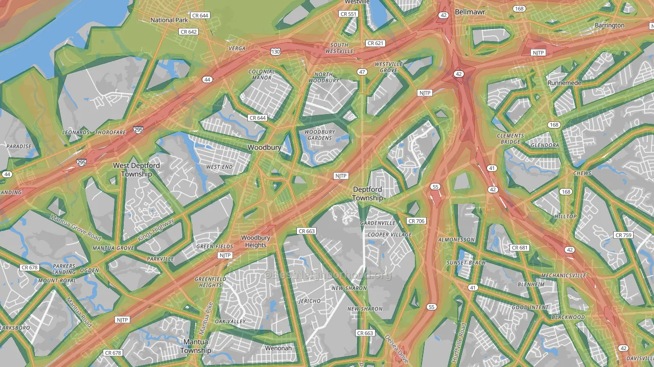 Woodbury, NJ Map of Noise Levels in Woodbury