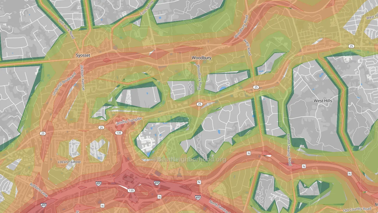 Woodbury, NY Map of Noise Levels in Woodbury
