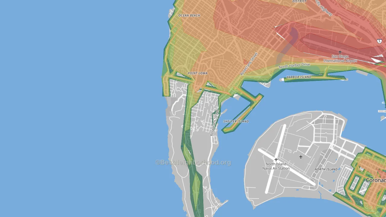 Wooded Area, San Diego, CA Map of Noise Levels in Wooded Area