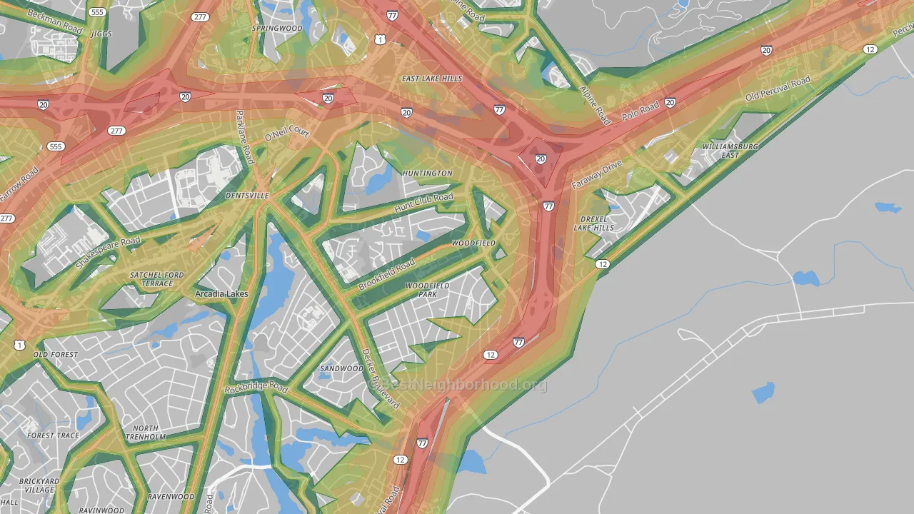 Woodfield, SC Map of Noise Levels in Woodfield