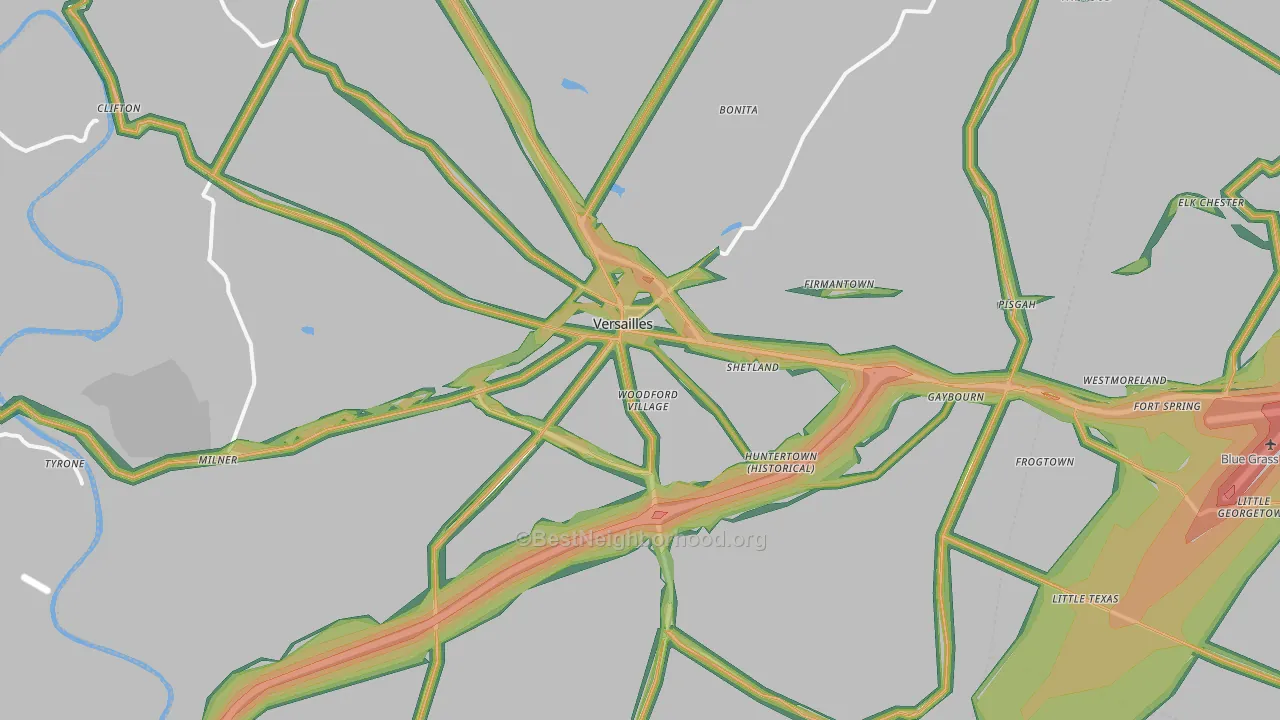 Woodford County, KY Map of Noise Levels in Woodford County