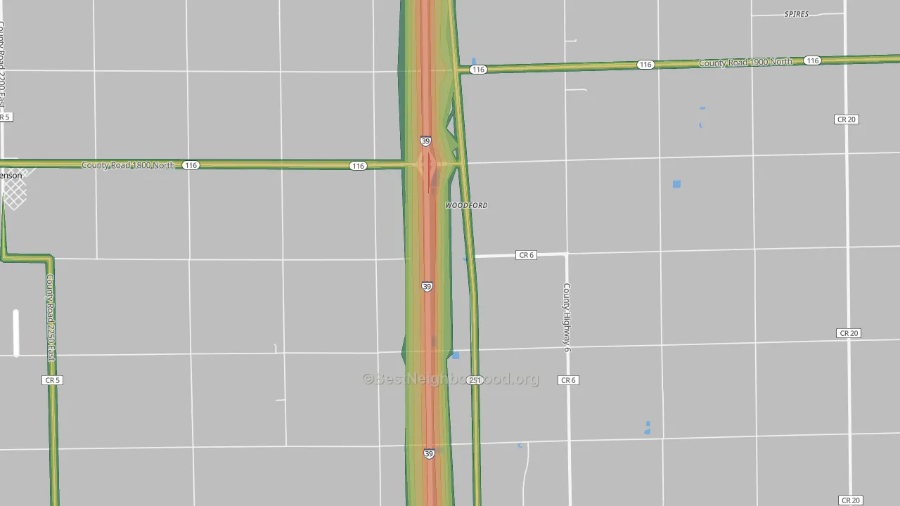 Woodford, IL Map of Noise Levels in Woodford