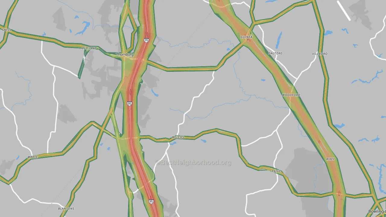 Woodford, VA Map of Noise Levels in Woodford