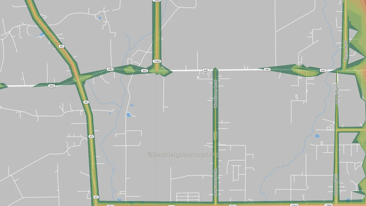 Woodhaven, LA Map of Noise Levels in Woodhaven