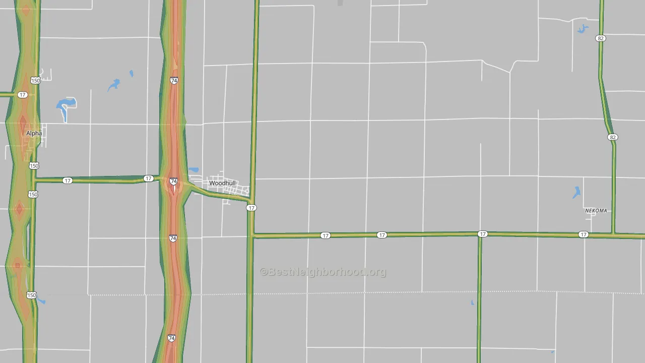 Woodhull, IL Map of Noise Levels in Woodhull