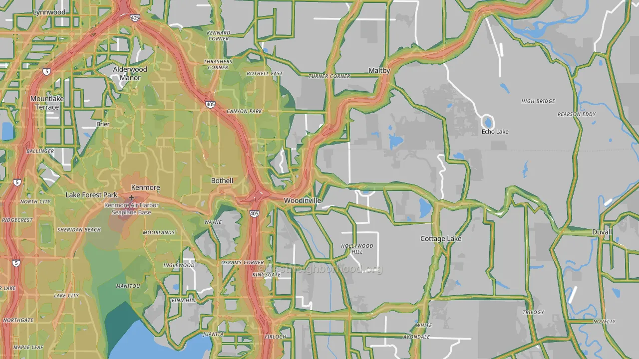 Woodinville, WA Map of Noise Levels in Woodinville