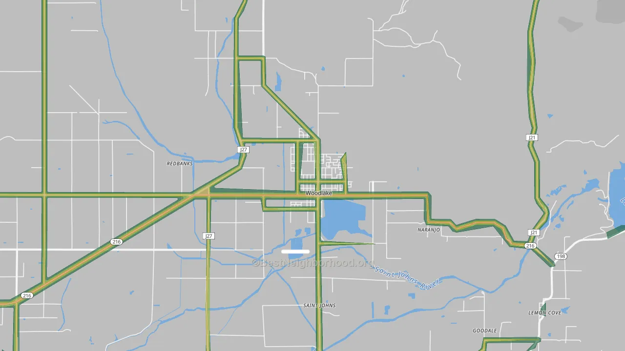 Woodlake, CA Map of Noise Levels in Woodlake