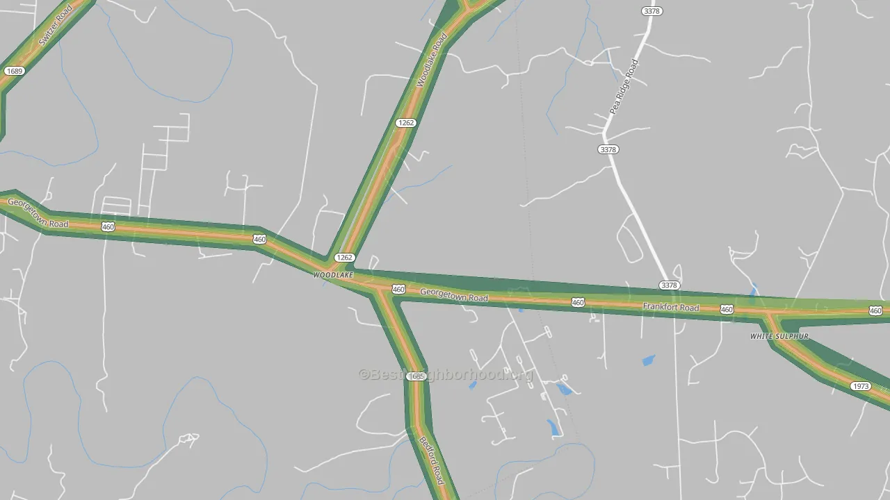 Woodlake, KY Map of Noise Levels in Woodlake