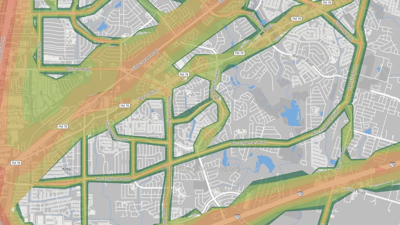 Woodlake, San Antonio, TX Map of Noise Levels in Woodlake