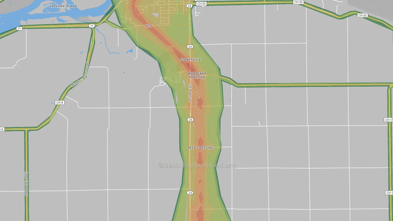 Woodland Addition, IL Map of Noise Levels in Woodland Addition