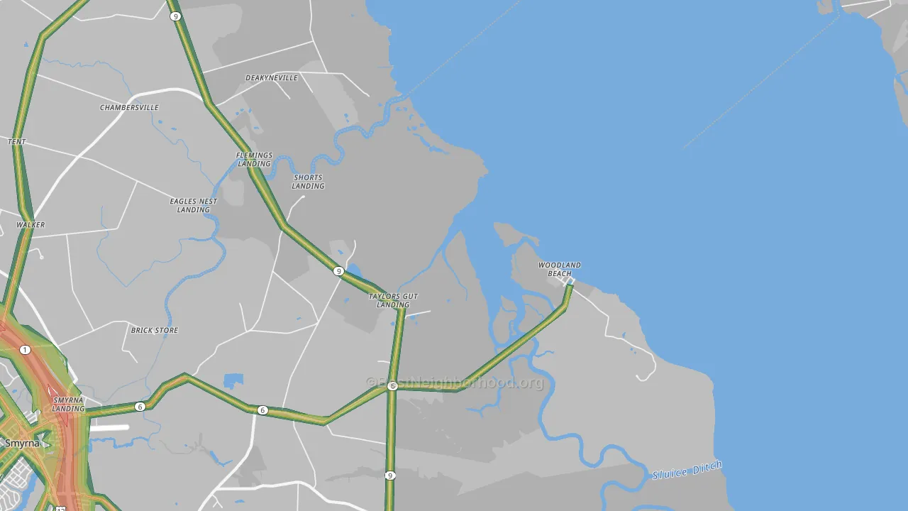 Woodland Beach, DE Map of Noise Levels in Woodland Beach