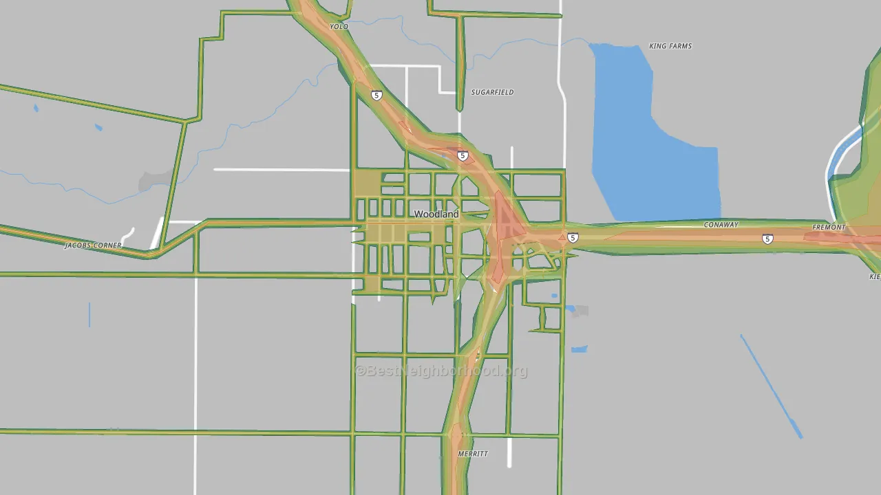 Woodland, CA Map of Noise Levels in Woodland