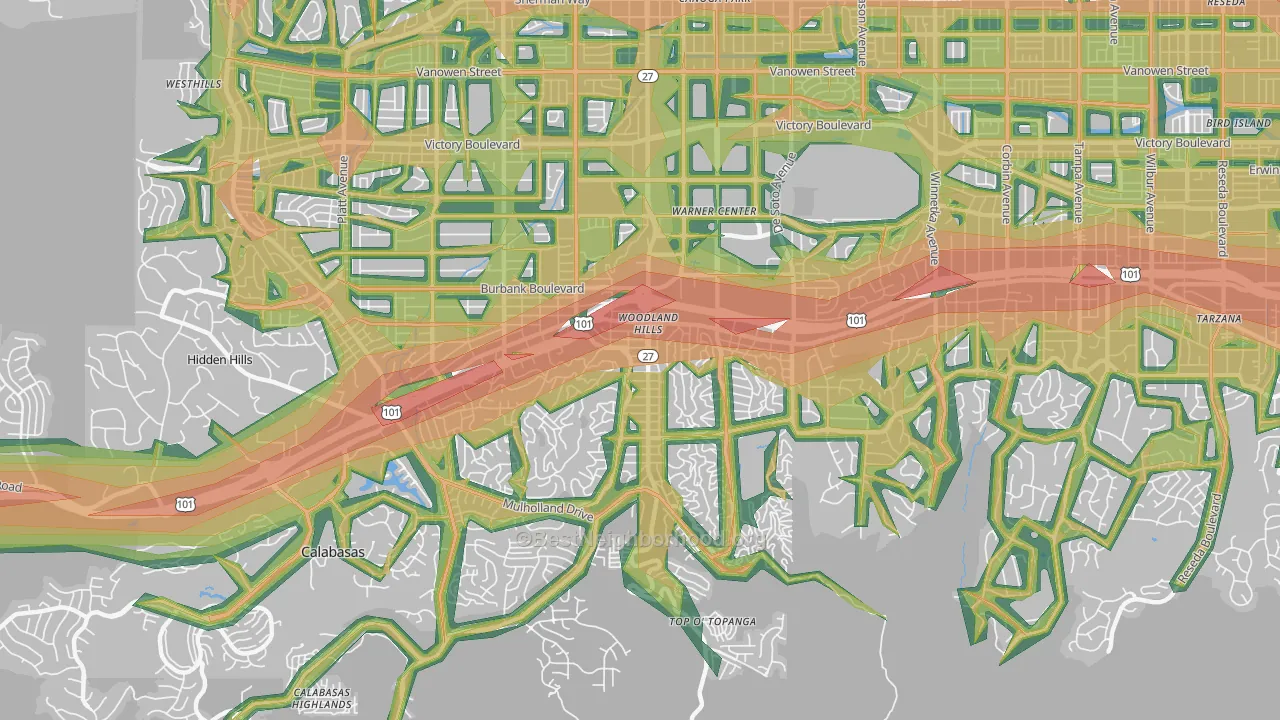 Woodland Hills, CA Map of Noise Levels in Woodland Hills