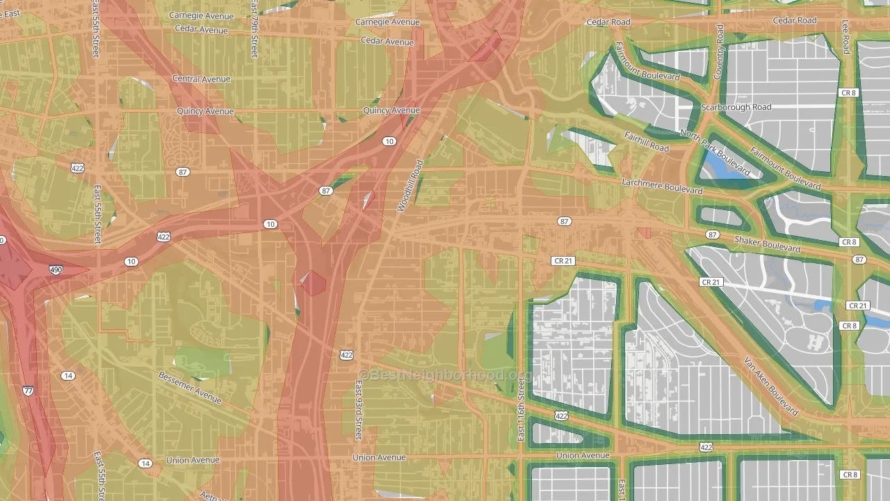 Woodland Hills, Cleveland, OH Map of Noise Levels in Woodland Hills