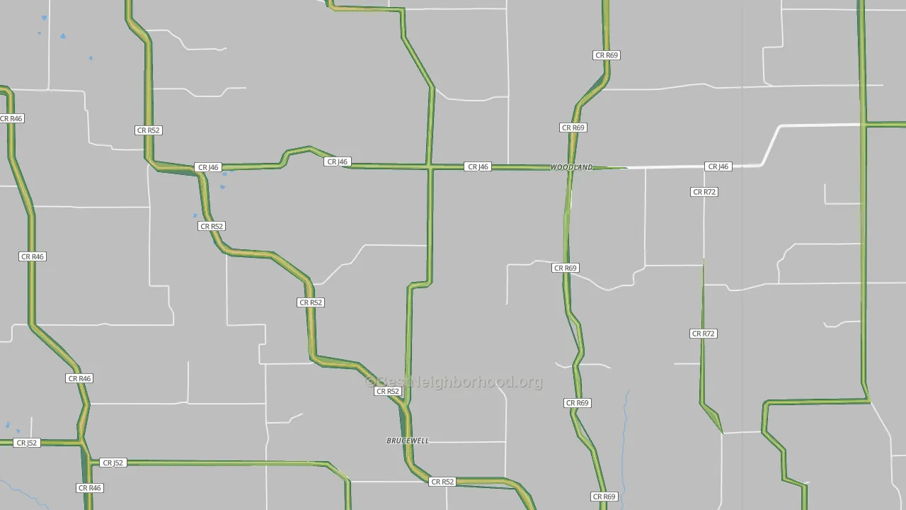 Woodland, IA Map of Noise Levels in Woodland