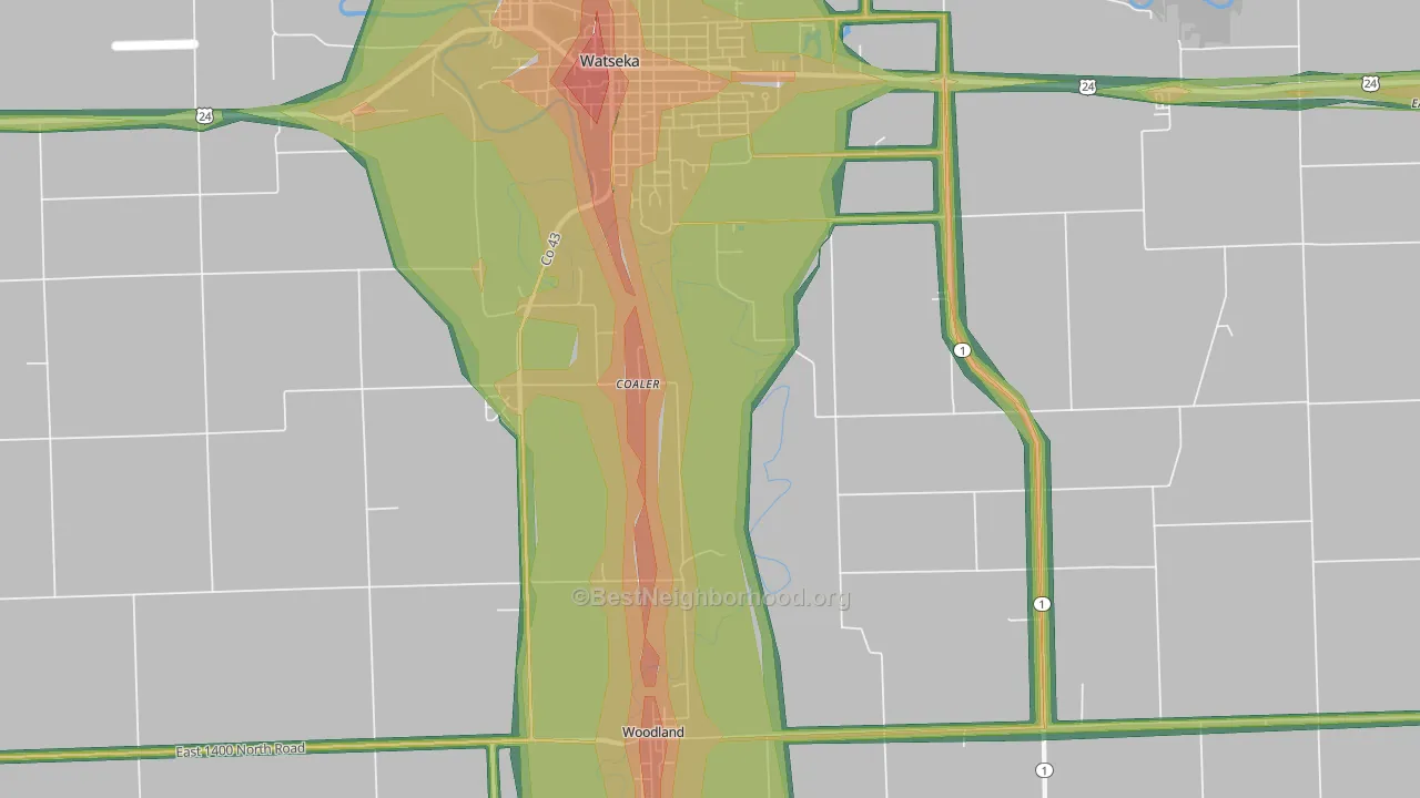 Woodland, IL Map of Noise Levels in Woodland