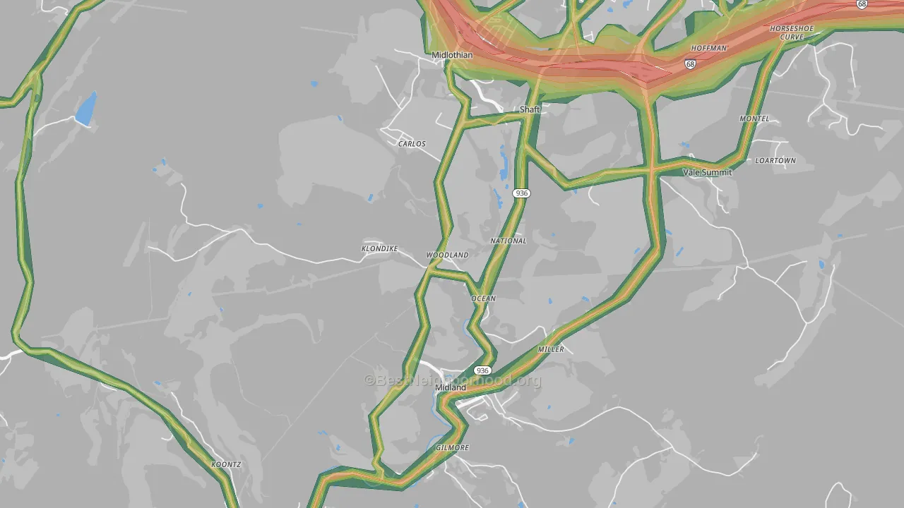 Woodland, MD Map of Noise Levels in Woodland