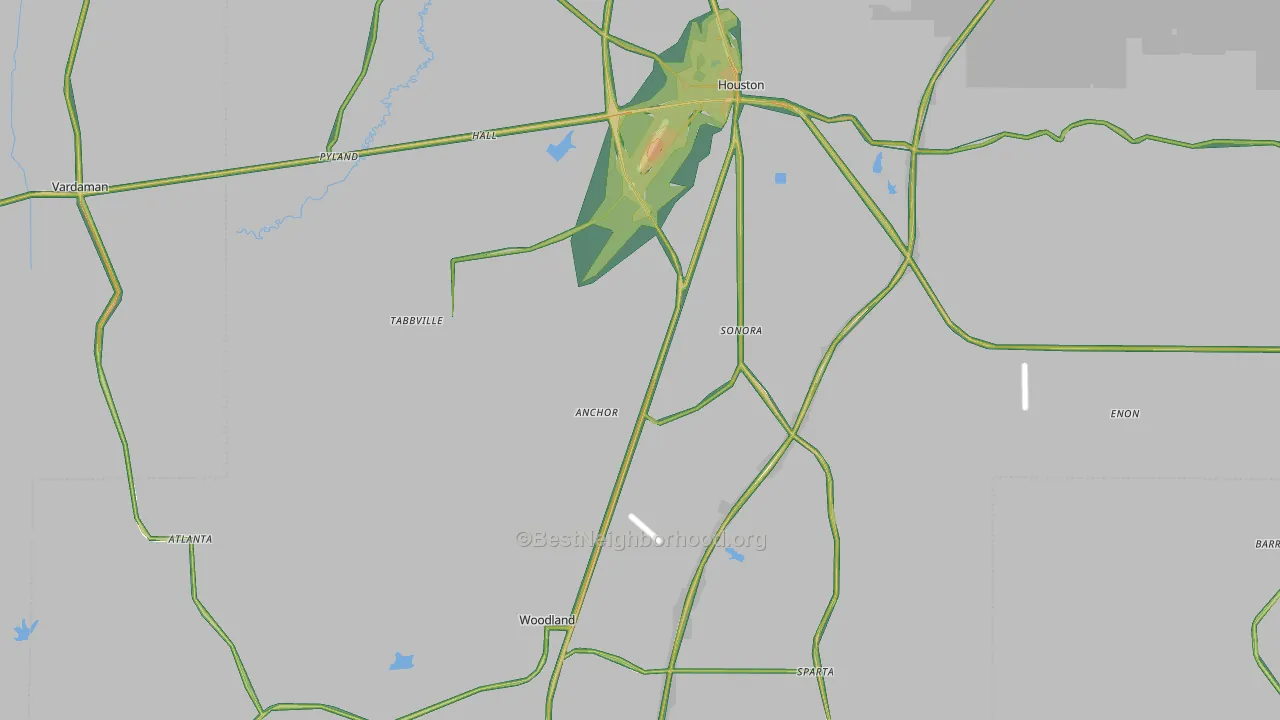 Woodland, MS Map of Noise Levels in Woodland
