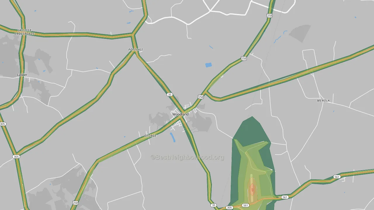 Woodland, NC Map of Noise Levels in Woodland