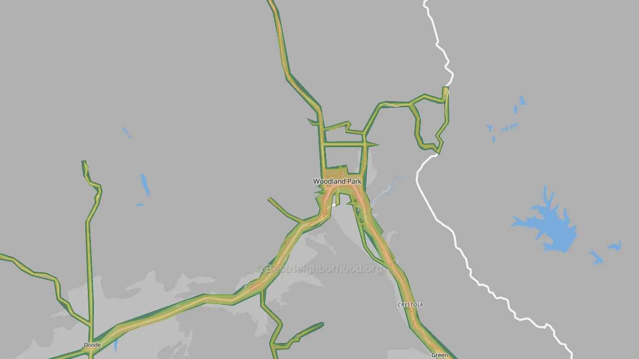 Woodland Park, CO Map of Noise Levels in Woodland Park