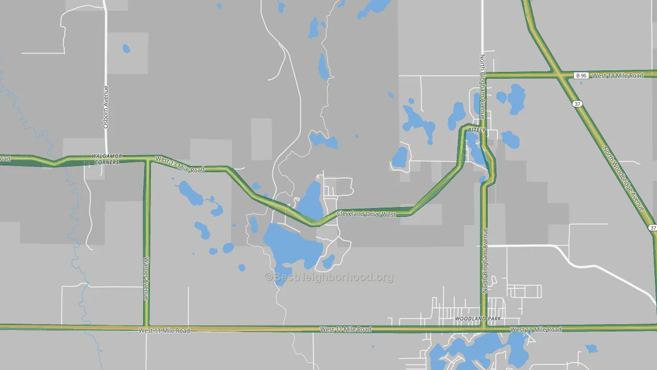 Woodland Park, MI Map of Noise Levels in Woodland Park