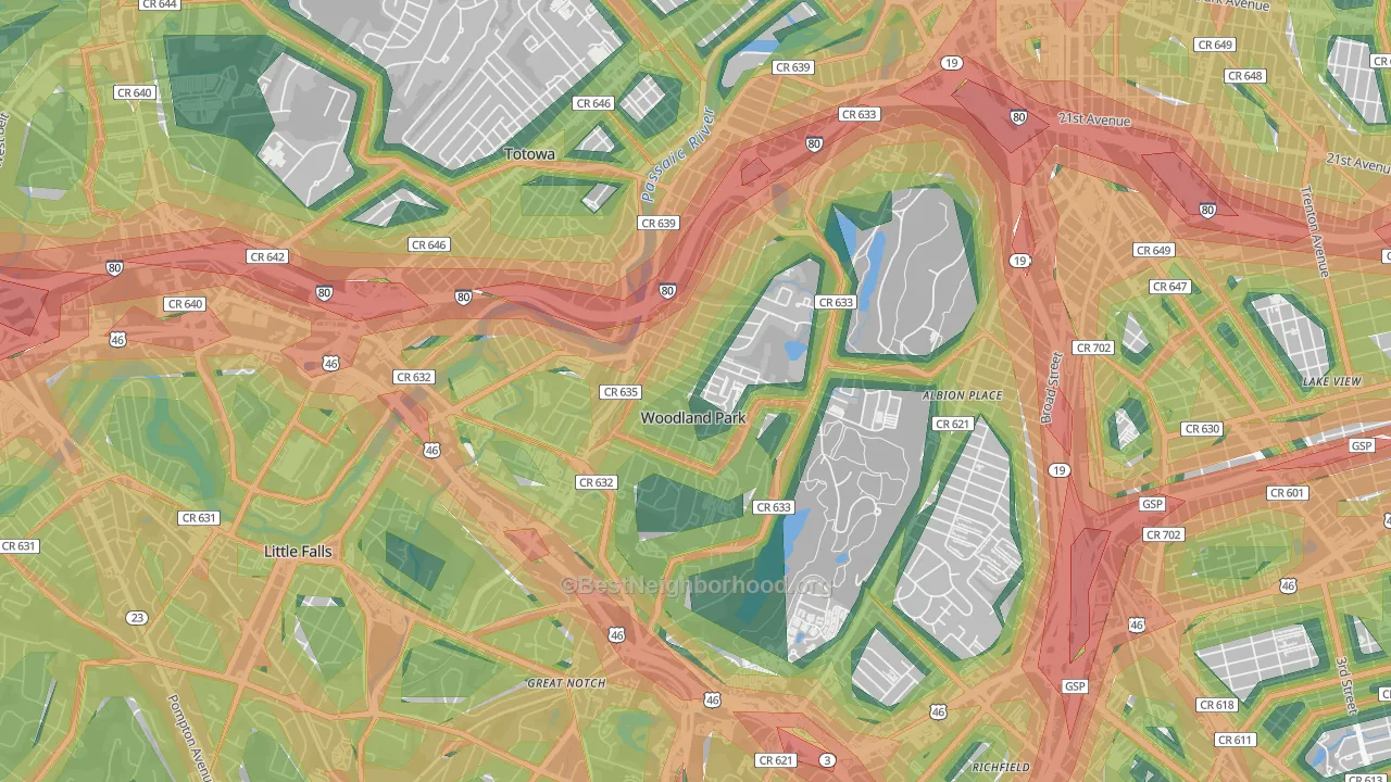 Woodland Park, NJ Map of Noise Levels in Woodland Park