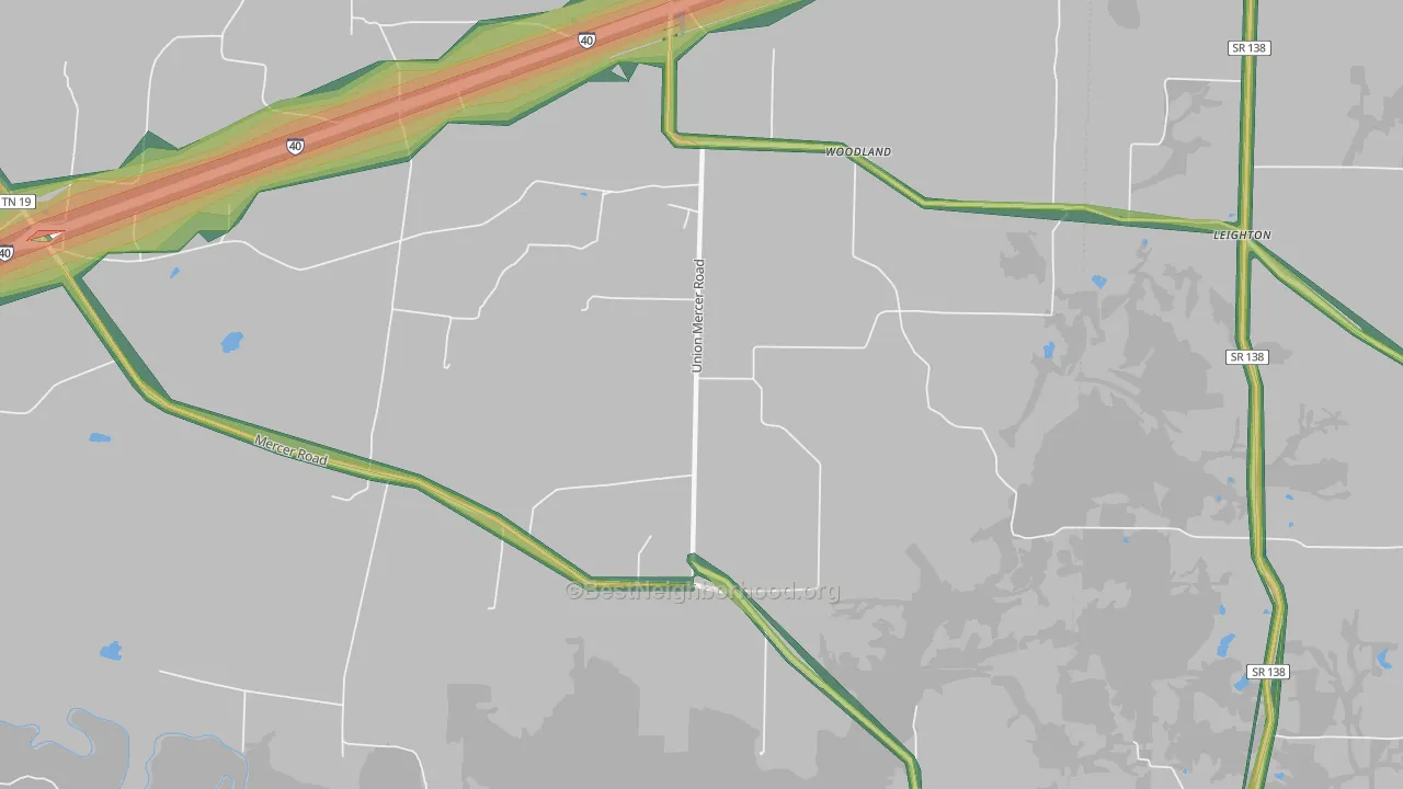 Woodland, TN Map of Noise Levels in Woodland