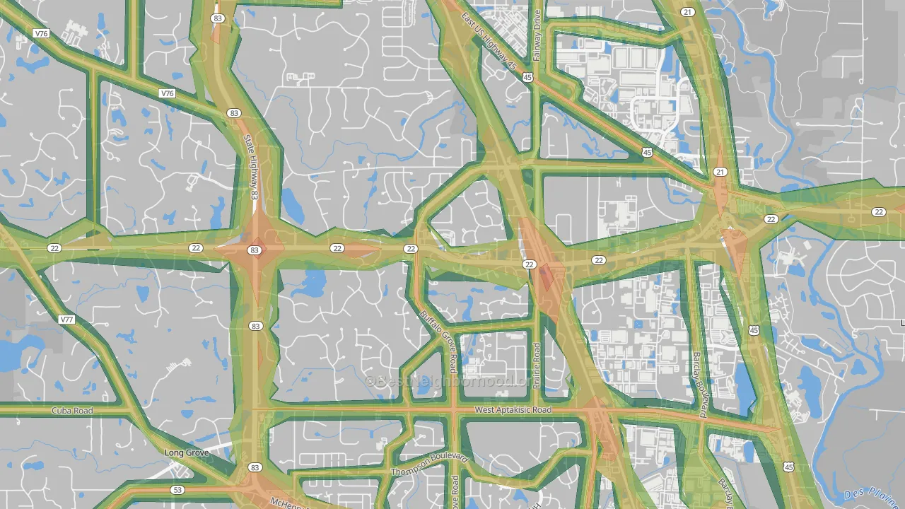 Woodlands at Fiore, Buffalo Grove, IL Map of Noise Levels in Woodlands at Fiore