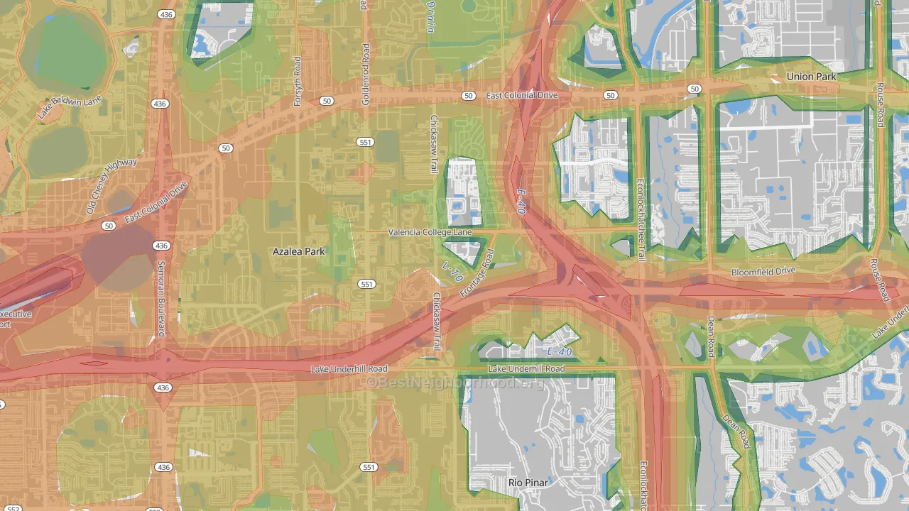 Woodlands-Orlando, Orlando, FL Map of Noise Levels in Woodlands-Orlando
