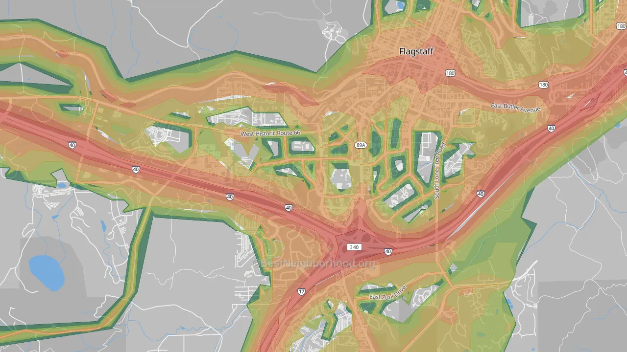 Woodlands Village, Flagstaff, AZ Map of Noise Levels in Woodlands Village
