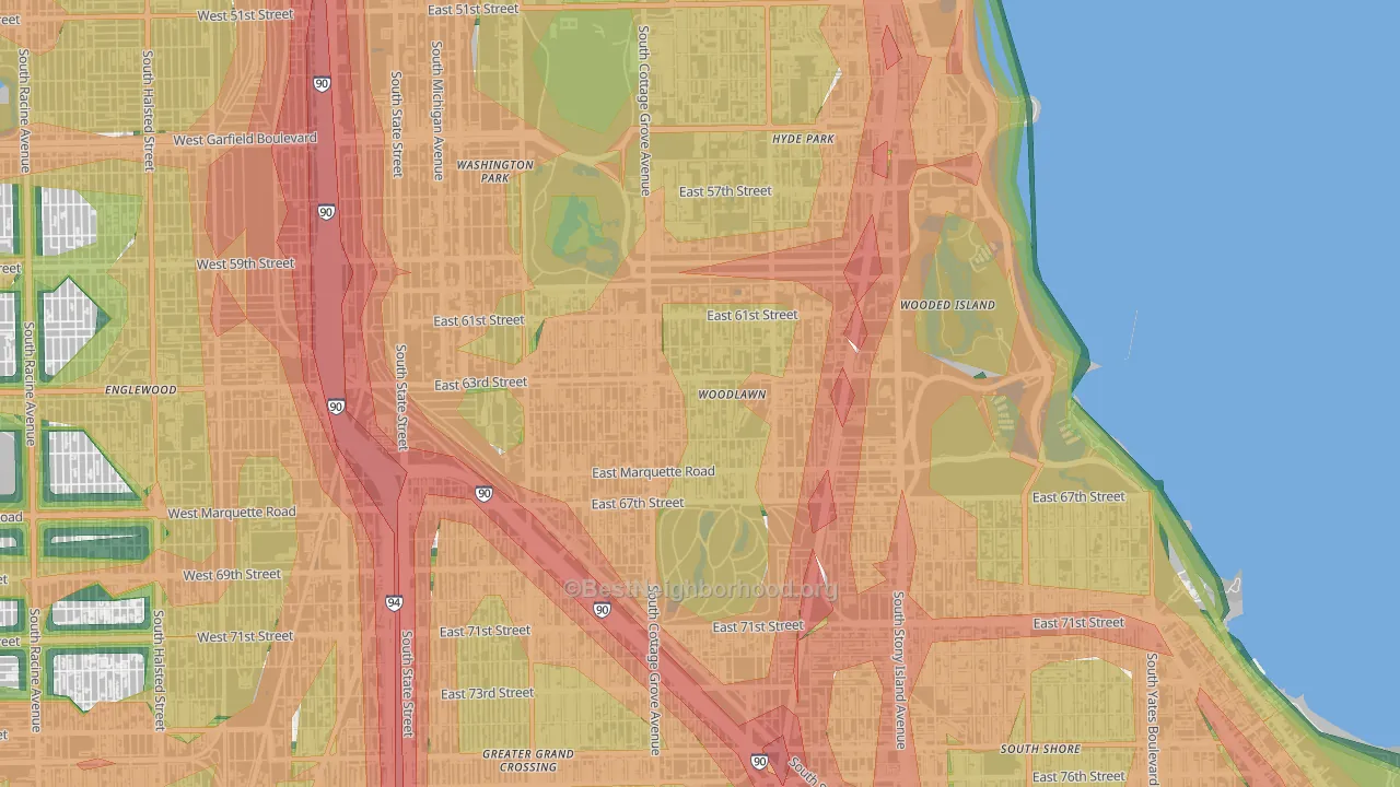 Woodlawn, Chicago, IL Map of Noise Levels in Woodlawn