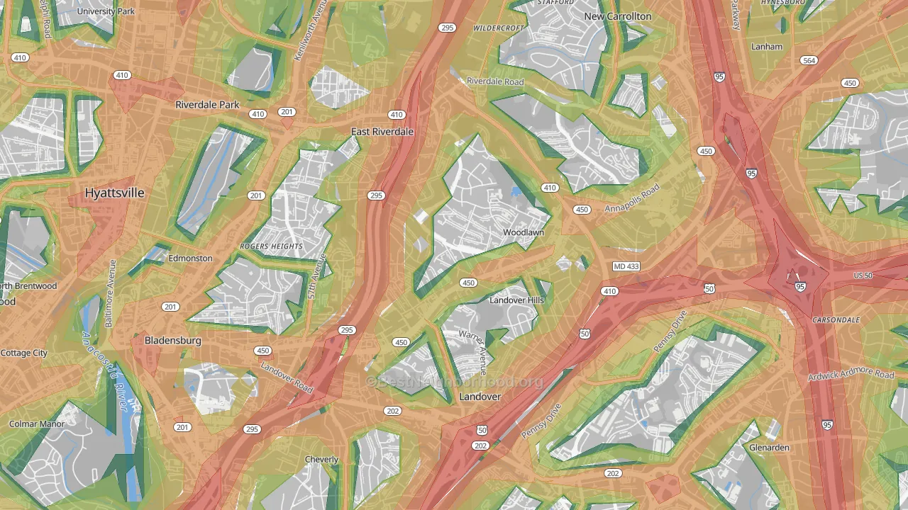 Woodlawn Hayattsville, Hyattsville, MD Map of Noise Levels in Woodlawn Hayattsville