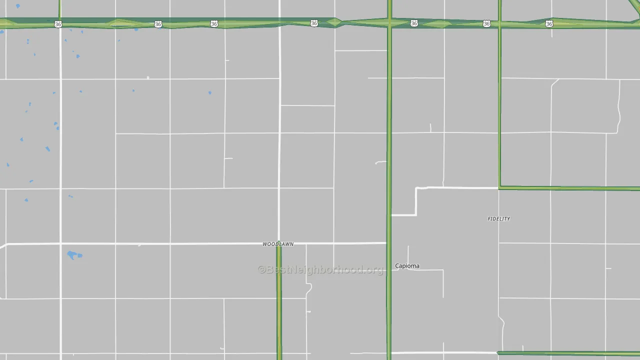 Woodlawn, KS Map of Noise Levels in Woodlawn