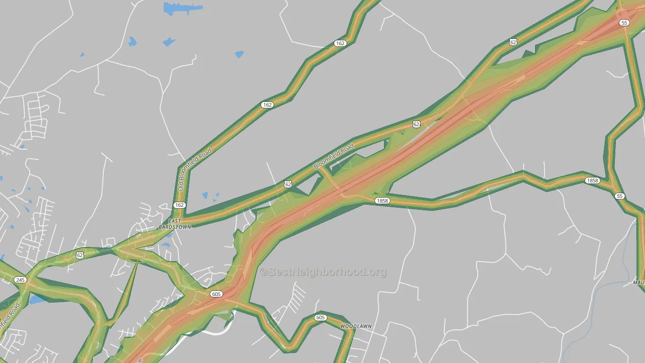 Woodlawn, KY Map of Noise Levels in Woodlawn